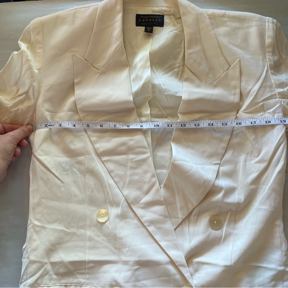 Express Compagnie Internationale 100% Silk Classic Cream Double-Breasted Blazer - Picture 7 of 8